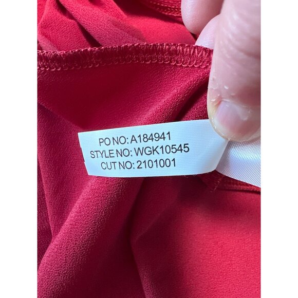 Magnolia Grace Zendaya Handkerchief Hemline Tunic Red W/ Geometric Trim Sz L - Picture 9 of 10